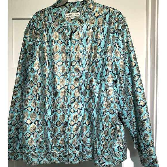 BAMBOO TRADERS Women's Jacket Turquoise Gold Black Snake Print Size 3X - Picture 1 of 11